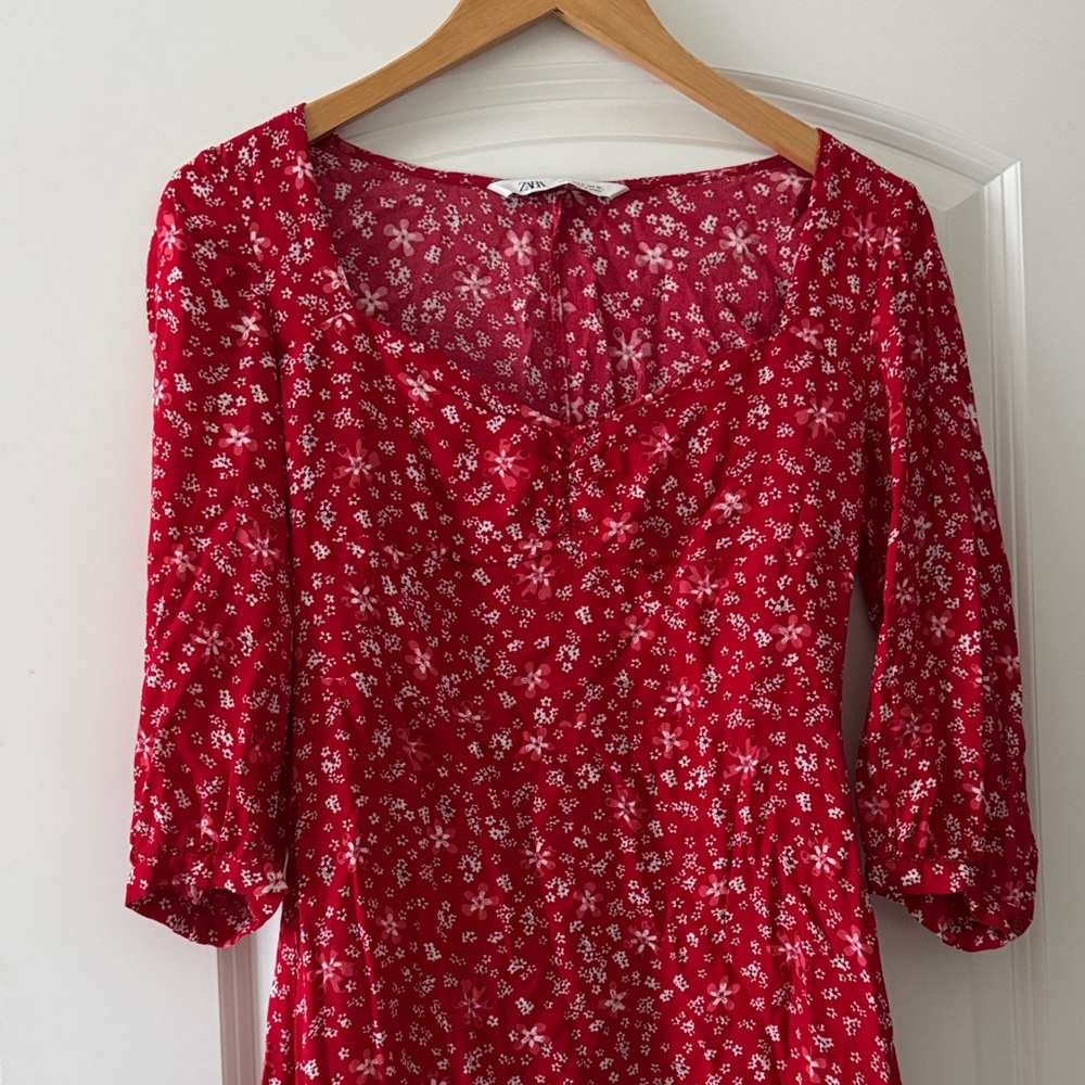 ZARA Red Floral Print Mini Dress